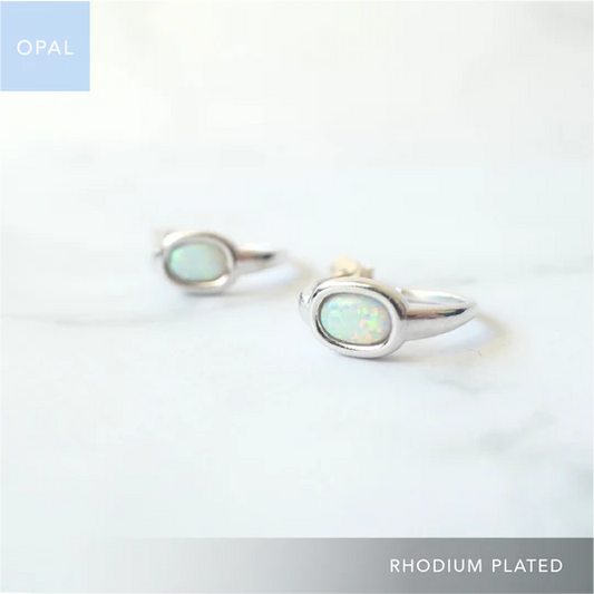 蛋白石環形耳環（925 純銀、抗氧化銠層、蛋白石）