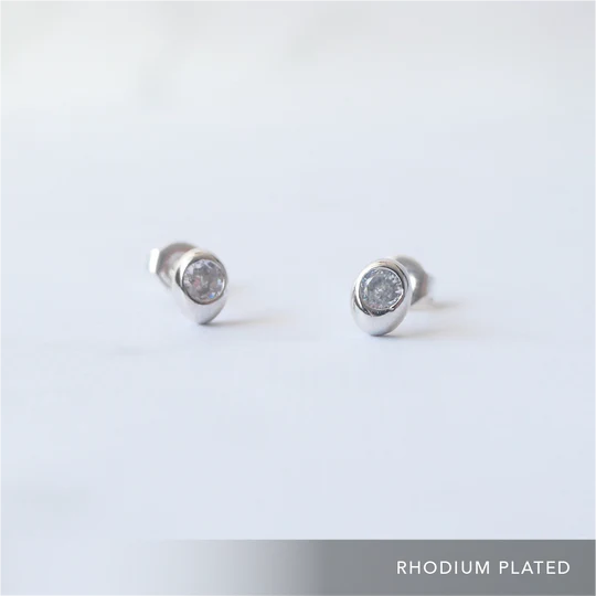 水晶耳針（925 純銀、抗氧化銠層、水晶）