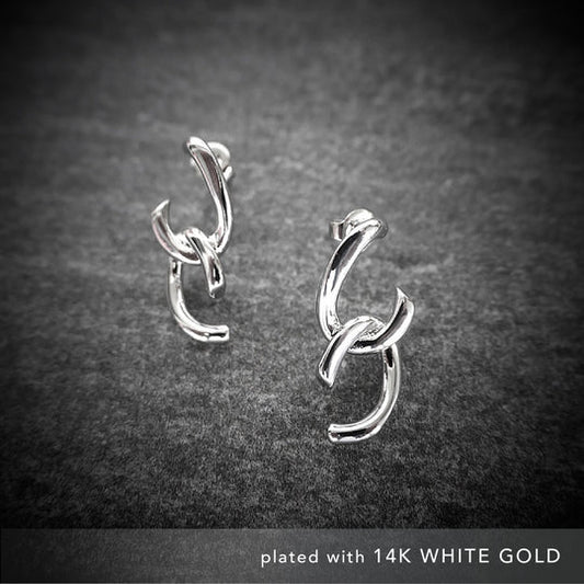 雙鉤線條純銀耳針（925 純銀・14K 白金鍍層）