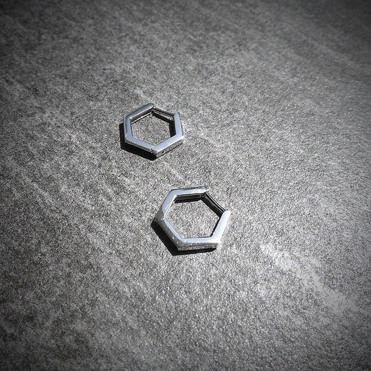 迷你五角形純銀圈式耳環（925 純銀）