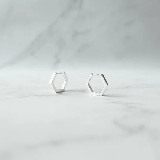 迷你五角形純銀圈式耳環（925 純銀）