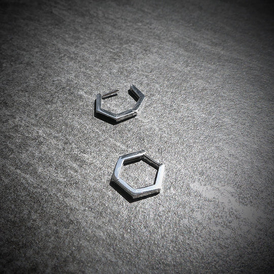迷你五角形純銀圈式耳環（925 純銀）