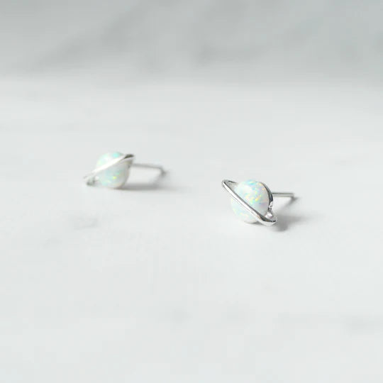 星球造型蛋白石耳針（925 純銀、抗氧化銠層、蛋白石）