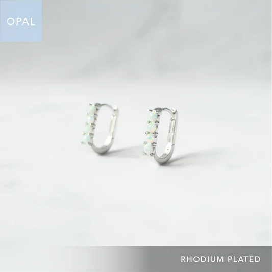 雙環蛋白石垂墜耳環（925 純銀、抗氧化銠層、蛋白石）