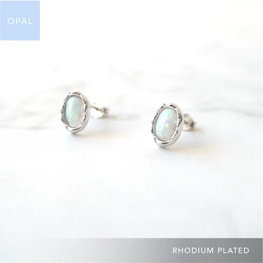 蛋白石耳針（925 純銀、抗氧化銠層、蛋白石）