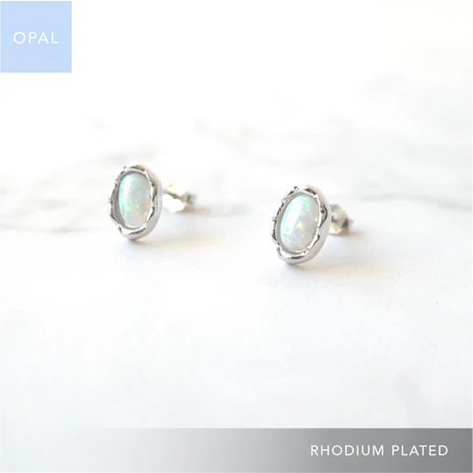 蛋白石耳針（925 純銀、抗氧化銠層、蛋白石）