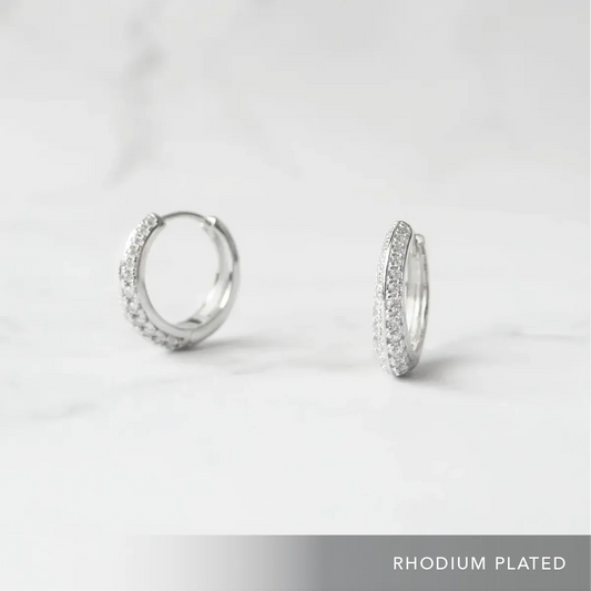鋯石密鑲圓環耳環（925純銀／抗氧化銠層）