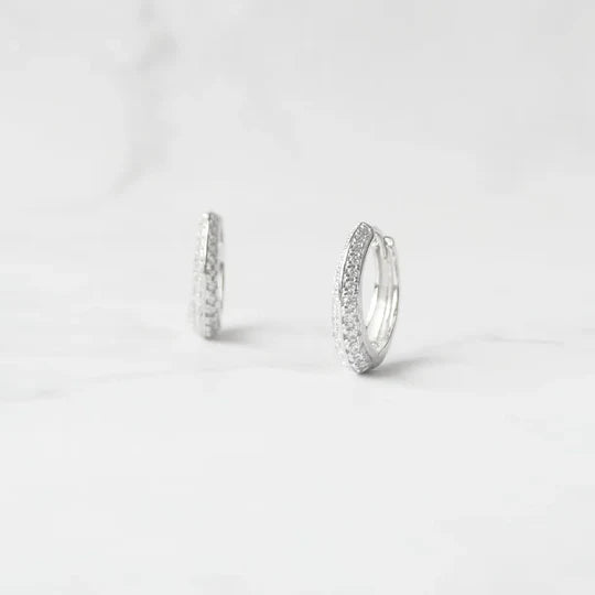 鋯石密鑲圓環耳環（925純銀／抗氧化銠層）