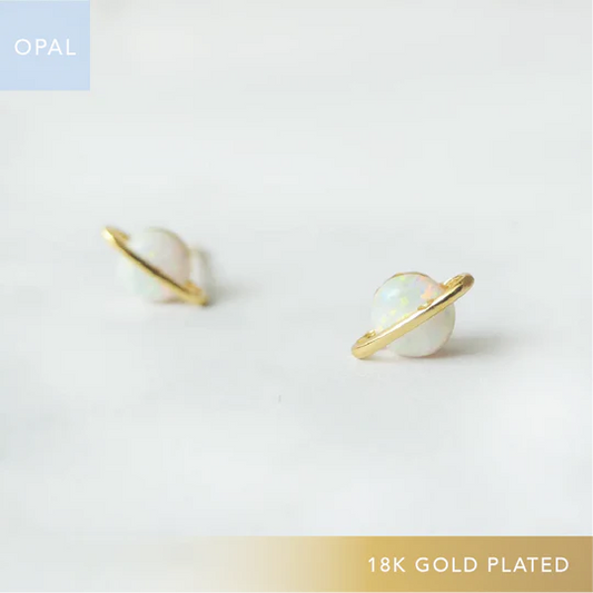 行星造型蛋白石耳針（925 純銀、18K 鍍金、蛋白石）