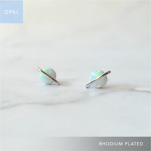 星球造型蛋白石耳針（925 純銀、抗氧化銠層、蛋白石）