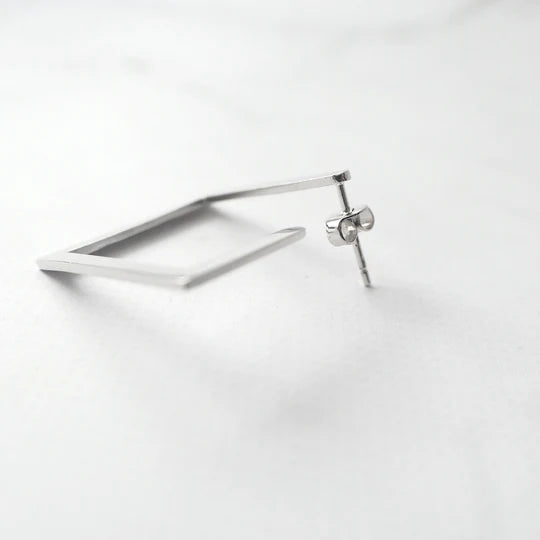 方框輪廓純銀耳針（925純銀+14K 白金鍍層）