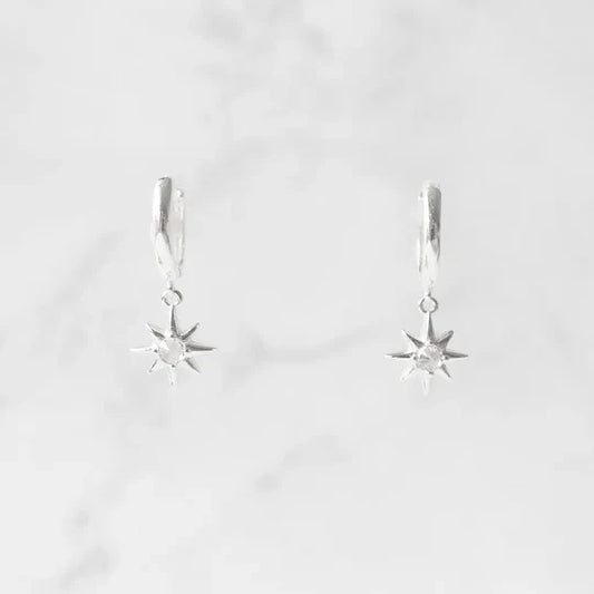 星形鋯石垂墜耳環（925 純銀、鋯石）